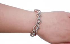 Pamono Rose Gold and Silver Bracelet with Aquamarine Color Topaz and Diamonds><noscript><img width=