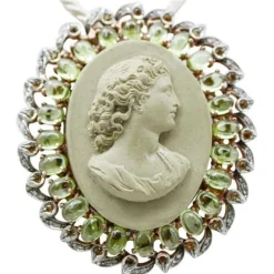 Pamono Rose Gold and Silver Brooch or Pendant Necklace Lava Stone, Peridots, Topazs and Diamonds> Brooches