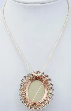 Pamono Rose Gold and Silver Brooch or Pendant Necklace Lava Stone, Peridots, Topazs and Diamonds><noscript><img width=