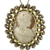 Pamono Rose Gold and Silver Cameo Pendant or Brooch with Peridot, Diamonds and Rubies> Brooches