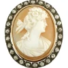 Pamono Rose Gold and Silver Carved Cameo Brooch with Diamonds> Brooches