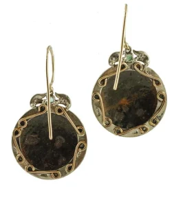 Pamono Rose Gold and Silver Dangle Earrings with Painted Hard Stones, Emeralds and Diamonds, Set of 2><noscript><img width=