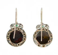 Hot Pamono Rose Gold and Silver Earrings with Emeralds, Diamonds and Stones, Set of 2