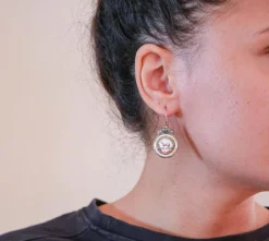 Hot Pamono Rose Gold and Silver Earrings with Emeralds, Diamonds and Stones, Set of 2
