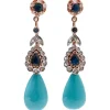 Pamono Rose Gold and Silver Earrings with Turquoise, Sapphires and Diamonds, Set of 2> Earrings