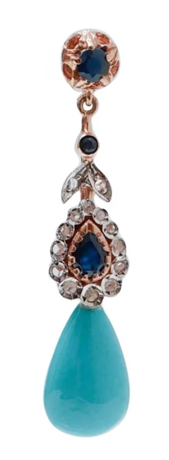 Pamono Rose Gold and Silver Earrings with Turquoise, Sapphires and Diamonds, Set of 2> Earrings