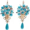 Pamono Rose Gold and Silver Earrings with Turquoise, Rubies, Emeralds and Sapphires, Set of 2> Earrings