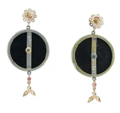 Pamono Rose Gold and Silver Earrings with Diamonds, Set of 2><noscript><img width=