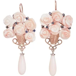 Pamono Rose Gold and Silver Earrings with Coral and Sapphires, Set of 2> Earrings