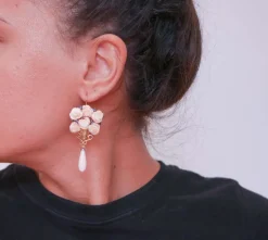 Pamono Rose Gold and Silver Earrings with Coral and Sapphires, Set of 2><noscript><img width=