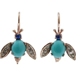 Online Pamono Rose Gold and Silver Fly Earrings with Magnesite, Sapphires and Diamonds, Set of 2