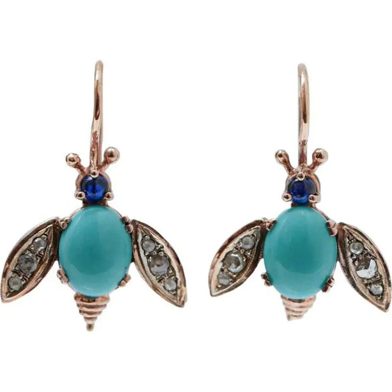 Online Pamono Rose Gold and Silver Fly Earrings with Magnesite, Sapphires and Diamonds, Set of 2