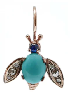 Online Pamono Rose Gold and Silver Fly Earrings with Magnesite, Sapphires and Diamonds, Set of 2