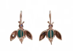 Online Pamono Rose Gold and Silver Fly Earrings with Magnesite, Sapphires and Diamonds, Set of 2