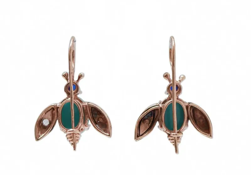 Online Pamono Rose Gold and Silver Fly Earrings with Magnesite, Sapphires and Diamonds, Set of 2