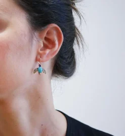 Online Pamono Rose Gold and Silver Fly Earrings with Magnesite, Sapphires and Diamonds, Set of 2