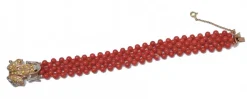 Pamono Rose Gold and Silver Frog Bracelet with Coral and Diamonds> Bracelets