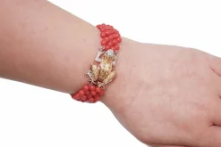 Pamono Rose Gold and Silver Frog Bracelet with Coral and Diamonds><noscript><img width=