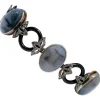 Pamono Rose Gold and Silver Link Bracelet with Diamonds and Moss Agate> Bracelets