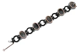 Pamono Rose Gold and Silver Link Bracelet with Diamonds and Moss Agate><noscript><img width=