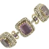 Pamono Rose Gold and Silver Link Bracelet with Amethysts and Diamonds> Bracelets