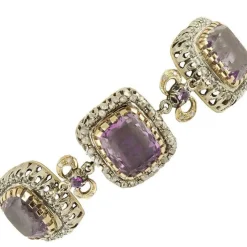 Pamono Rose Gold and Silver Link Bracelet with Amethysts and Diamonds> Bracelets
