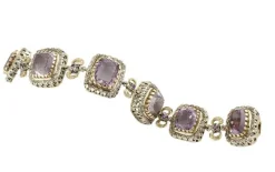Pamono Rose Gold and Silver Link Bracelet with Amethysts and Diamonds><noscript><img width=