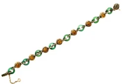 Pamono Rose Gold and Silver Link Bracelet with Diamonds and Green Agate