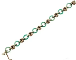 Pamono Rose Gold and Silver Link Bracelet with Diamonds and Sapphires and Green Agate><noscript><img width=