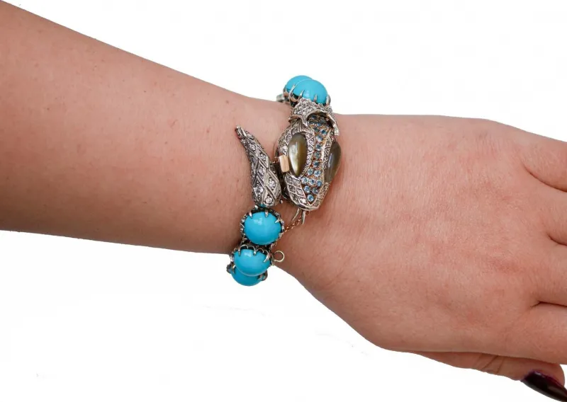 Clearance Pamono Rose Gold and Silver Snake Bracelet with Magnesite and Stones