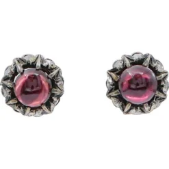 Sale Pamono Rose Gold and Silver Stud Earrings with Diamonds and Garnets, Set of 2