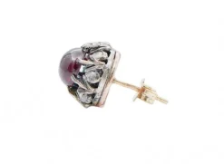 Sale Pamono Rose Gold and Silver Stud Earrings with Diamonds and Garnets, Set of 2