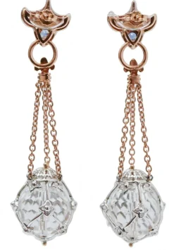 Pamono Rose Gold and White Gold Earrings with Rock Crystal, Diamonds and Sapphires, Set of 2><noscript><img width=