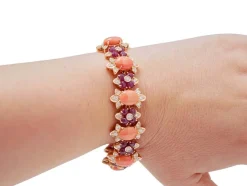 Clearance Pamono Rose Gold Bracelet with Coral, Rubies and Diamonds
