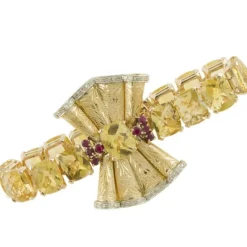 Pamono Rose Gold Bracelet with Diamonds, Rubies & Yellow Topaz> Bracelets