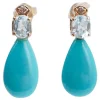 Pamono Rose Gold Earrings with Aquamarine Topazs, Turquoises and Diamonds, Set of 2> Earrings