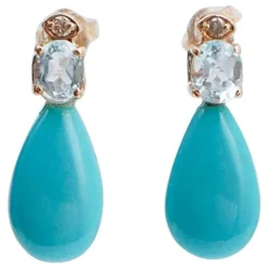 Pamono Rose Gold Earrings with Aquamarine Topazs, Turquoises and Diamonds, Set of 2> Earrings