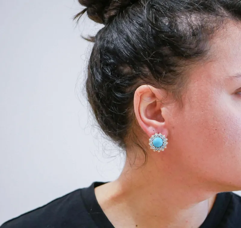 Pamono Rose Gold Earrings with Magnesite, Topazs and Diamonds, Set of 2> Earrings