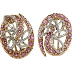 Hot Pamono Rose Gold Earrings with Tourmalines and Diamonds, Set of 2