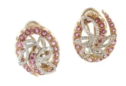Hot Pamono Rose Gold Earrings with Tourmalines and Diamonds, Set of 2