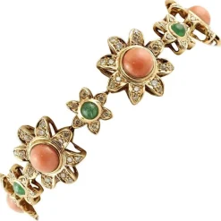 Best Pamono Rose Gold Flower Bracelet with Diamonds and Emeralds
