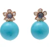 New Pamono Rose Gold Flower Earrings with Magnesite, Sapphires and Diamonds, Set of 2