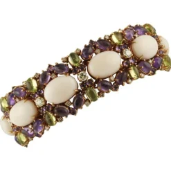 Pamono Rose Gold Link Bracelet with White Diamonds and Amethysts> Bracelets