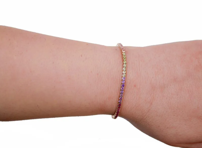 Pamono Rose Gold Tennis Bracelet with Amethysts and Tourmaline> Bracelets