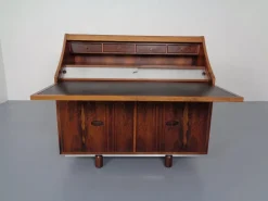 Best Pamono Rosewood and Leather Tambour Writing Desk by Gianfranco Frattini for Bernini, Italy, 1964