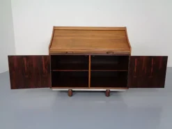 Best Pamono Rosewood and Leather Tambour Writing Desk by Gianfranco Frattini for Bernini, Italy, 1964
