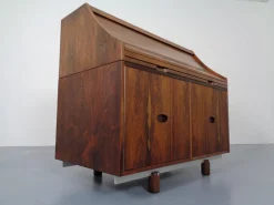 Best Pamono Rosewood and Leather Tambour Writing Desk by Gianfranco Frattini for Bernini, Italy, 1964