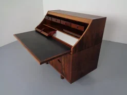 Best Pamono Rosewood and Leather Tambour Writing Desk by Gianfranco Frattini for Bernini, Italy, 1964