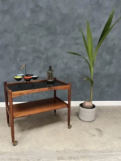 Pamono Rosewood Rolling Cart with Black Formica Top, 1960s> Serving Bar Carts & Trolleys