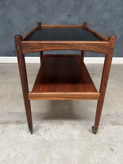 Pamono Rosewood Rolling Cart with Black Formica Top, 1960s><noscript><img width=